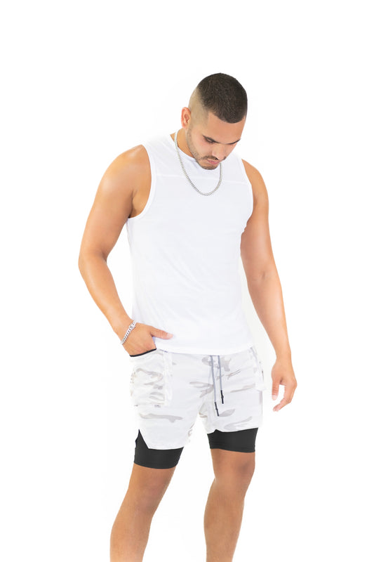 Men’s 2-in-1 Shorts (White/Camo)
